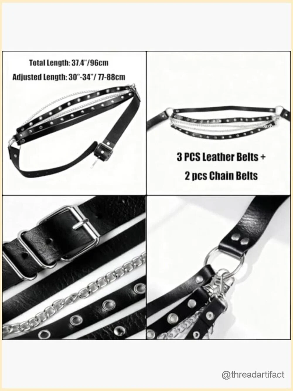 PU Leather Layered Chain Belt for Women, Adjustable Gothic Punk Waist Belt with